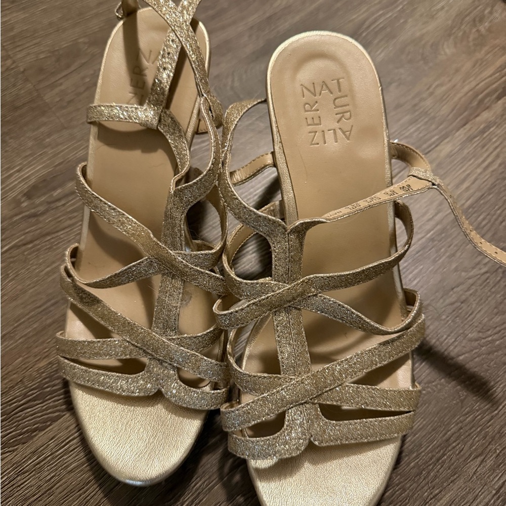 Naturalizer Metallic Gold Strappy Heeled Sandals